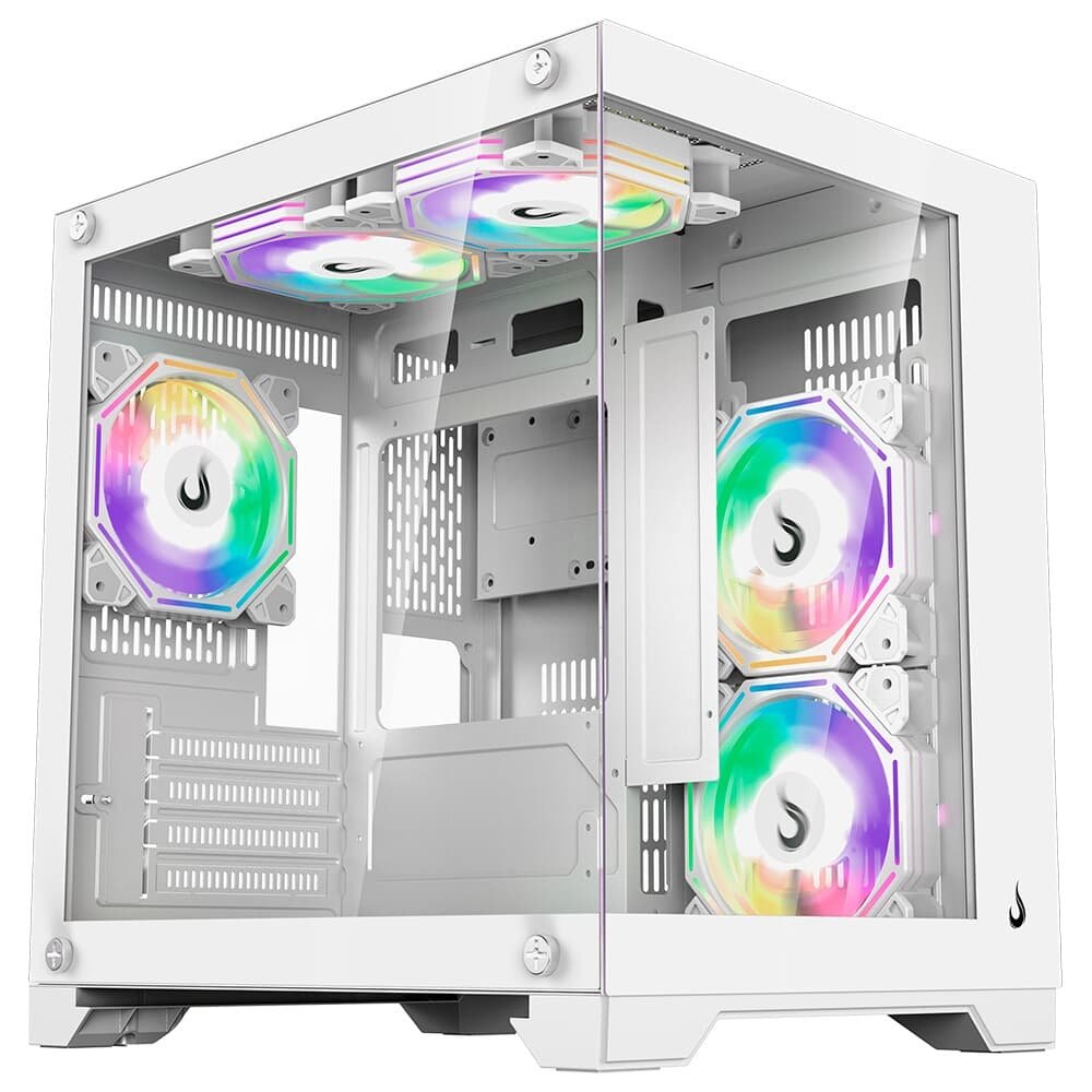 Gabinete Gamer Rise Mode Galaxy Glass M Mini, M-ATX, Lateral e Frontal em Vidro Temperado, Branco - RM-GA-GGMN-FW