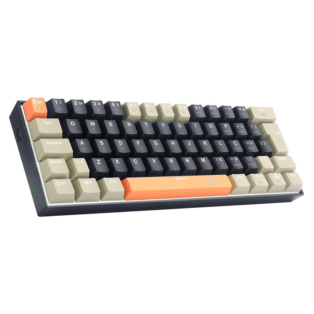 Teclado Gamer Redragon Lakshmi, Switch Brown,  Layout 60%, ABNT2, Preto - K606-OG&BK&GY (PT-BROWN)