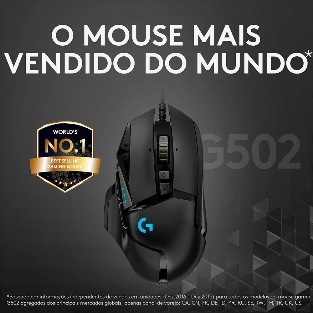 Mouse Gamer Logitech G502 HERO com RGB LIGHTSYNC, Ajustes de Peso, 11 Botões Programáveis, Sensor HERO 25K - 910-005550