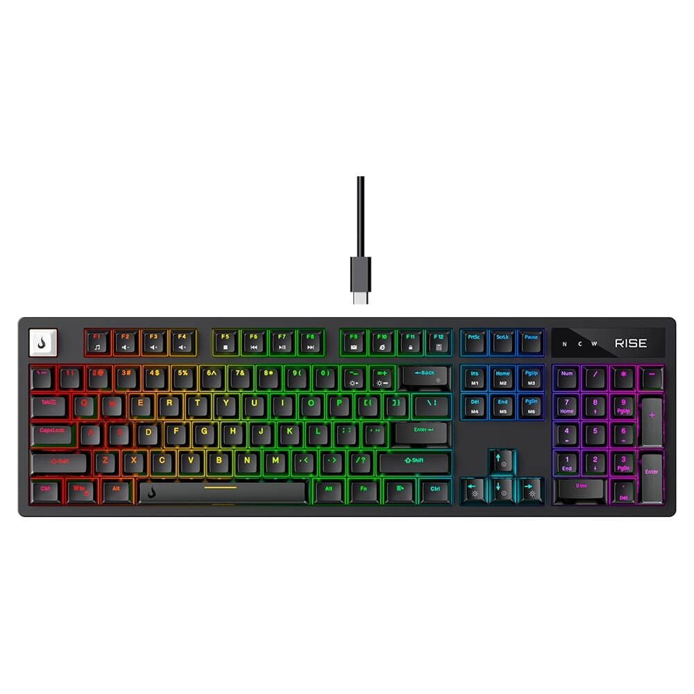 Teclado Mecânico Gamer 2 em 1 Rise Mode GM2 Full Black and Green RGB Switch Outemu Blue, USB-C, Preto - RM-TCM-GM2F-BBLUE