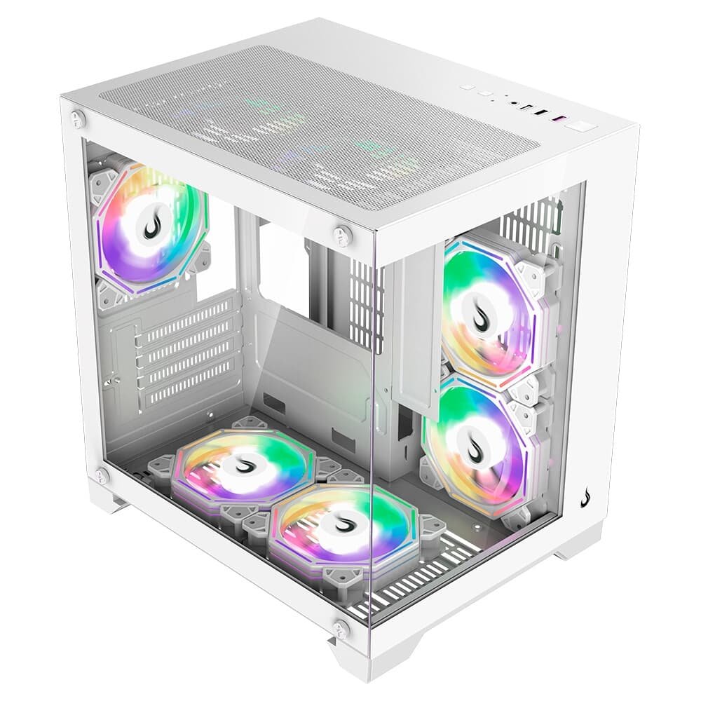 Gabinete Gamer Rise Mode Galaxy Glass M Mini, M-ATX, Lateral e Frontal em Vidro Temperado, Branco - RM-GA-GGMN-FW