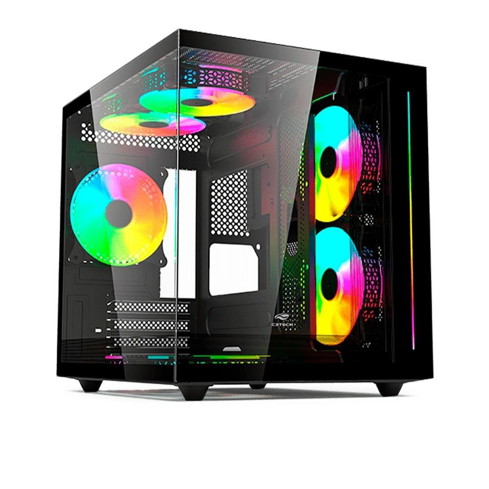 Gabinete Gamer C3Tech Gaming Aquarius MT-G810BK, Mini Tower, Micro ATX, Lateral em Vidro Temperado, Preto - MT-G810BK