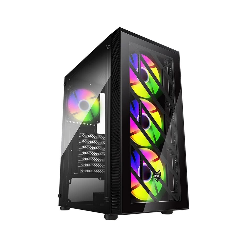 Gabinete Gamer FSP CMT192, Mid Tower, ARGB, ATX, Lateral em Vidro Temperado, Preto - CMT192