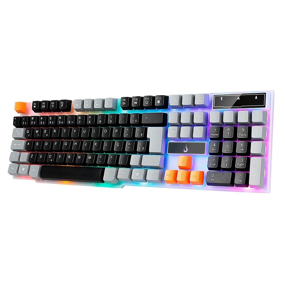 Teclado Semi-Mecânico Gamer Rise Mode G1, Rainbow, USB, Preto e Cinza - RM-TG-01-BG
