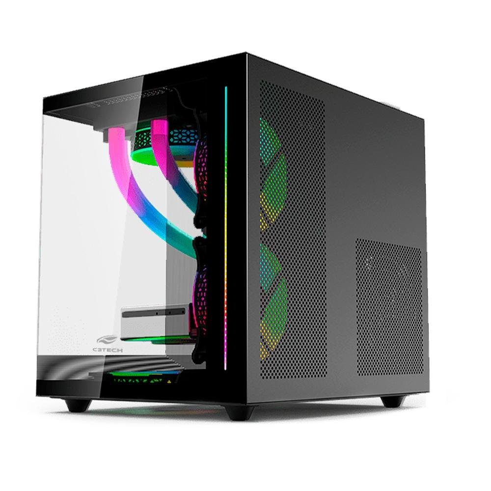 Gabinete Gamer C3Tech Gaming Aquarius MT-G810BK, Mini Tower, Micro ATX, Lateral em Vidro Temperado, Preto - MT-G810BK
