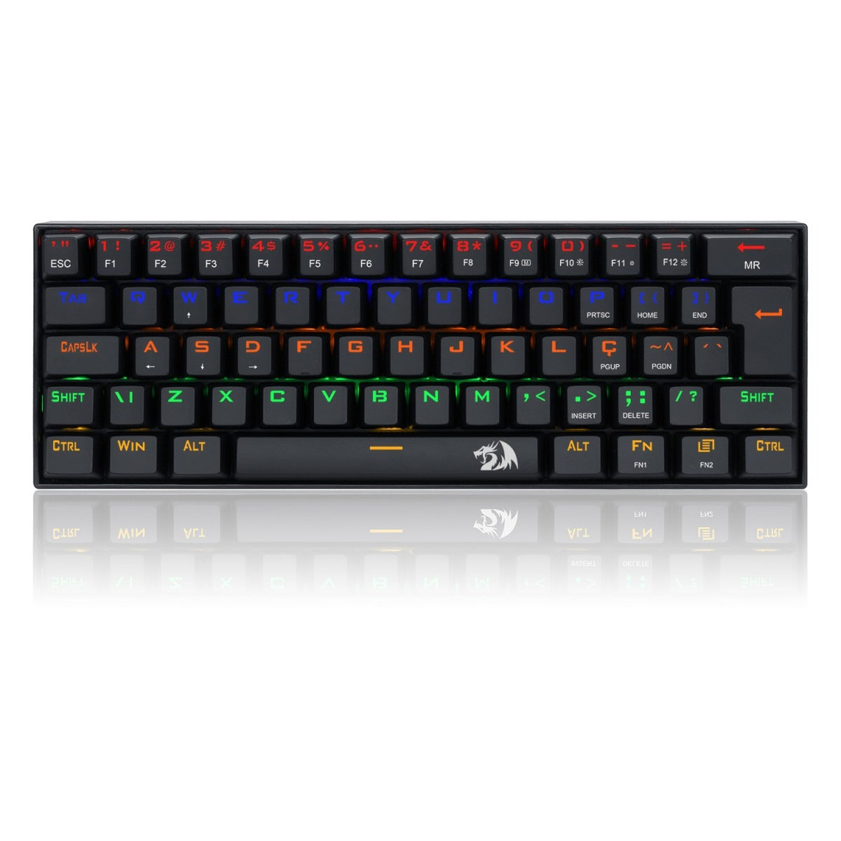 Teclado Gamer Mecânico Redragon Lakshmi, Rainbow, Switch Blue, ABNT2, 60%, Black, K606R