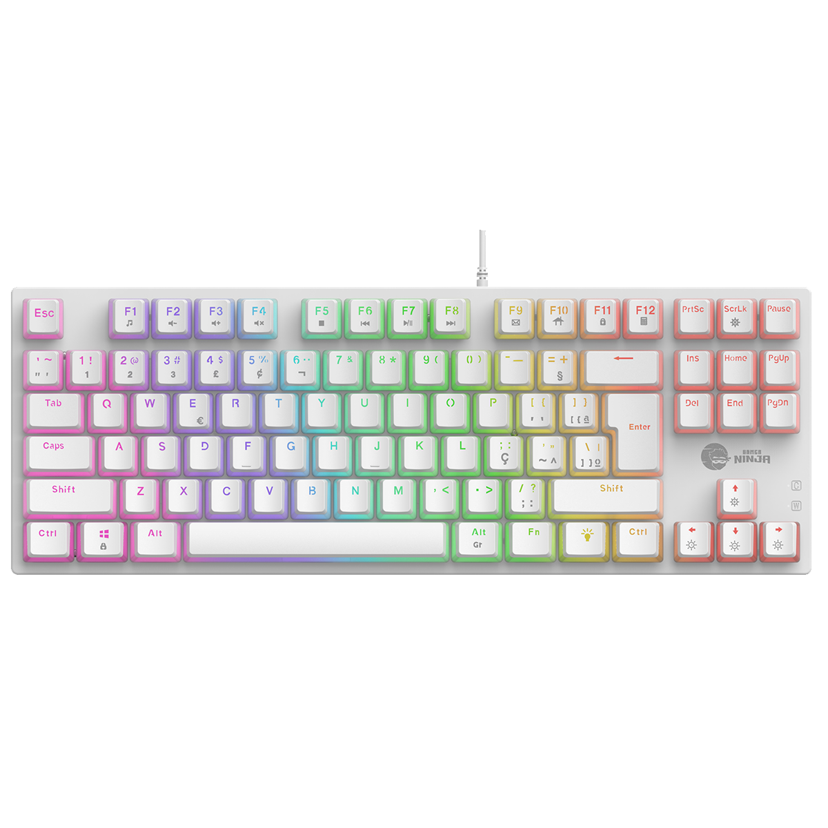 Teclado Mecânico Gamer Ninja Leap Pudim, Switch Blue, Rainbow, ABNT2, White