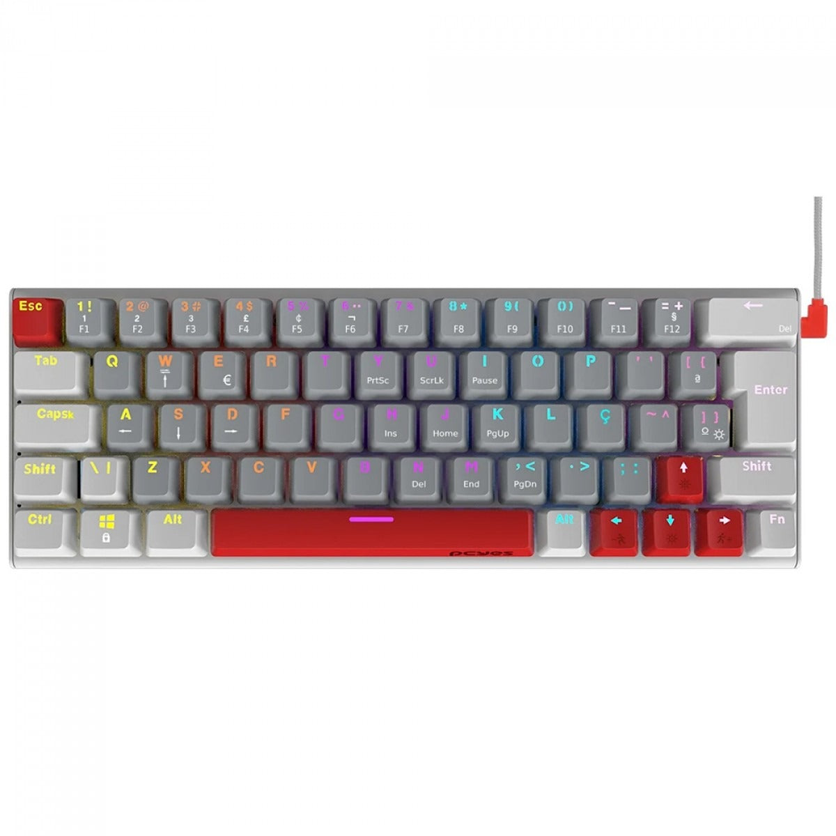 Teclado Mecânico Gamer PCYes Kuromori White Ghost, Rainbow, Switch Outemu Red, 60%, ABNT2, Branco, Cinza e Vermelho, PTKMWG60RD