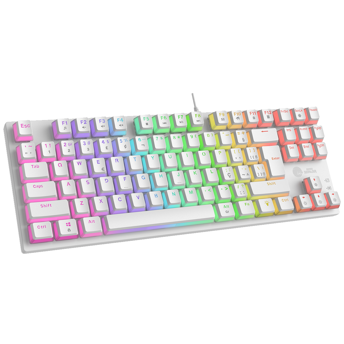 Teclado Mecânico Gamer Ninja Leap Pudim, Switch Blue, Rainbow, ABNT2, White