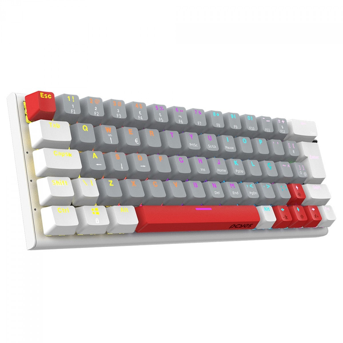 Teclado Mecânico Gamer PCYes Kuromori White Ghost, Rainbow, Switch Outemu Red, 60%, ABNT2, Branco, Cinza e Vermelho, PTKMWG60RD