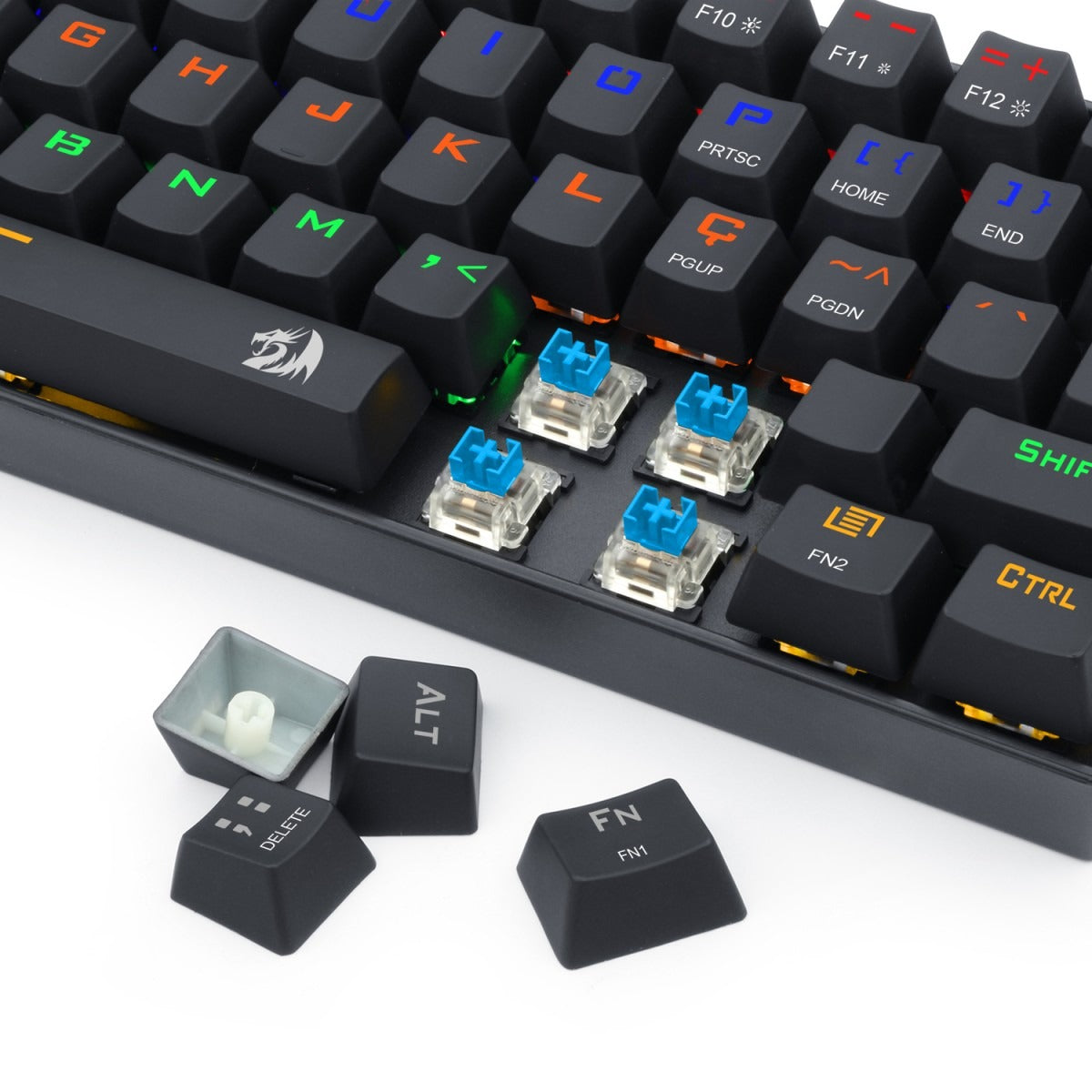 Teclado Gamer Mecânico Redragon Lakshmi, Rainbow, Switch Blue, ABNT2, 60%, Black, K606R